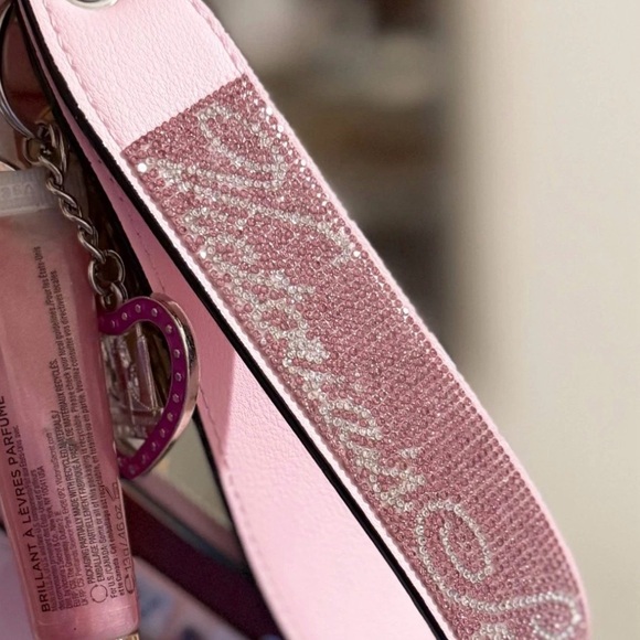 Victoria's Secret VS Bling Rhinestone Wristlet Strap Keychain Pink Script Logo - Picture 3 of 3
